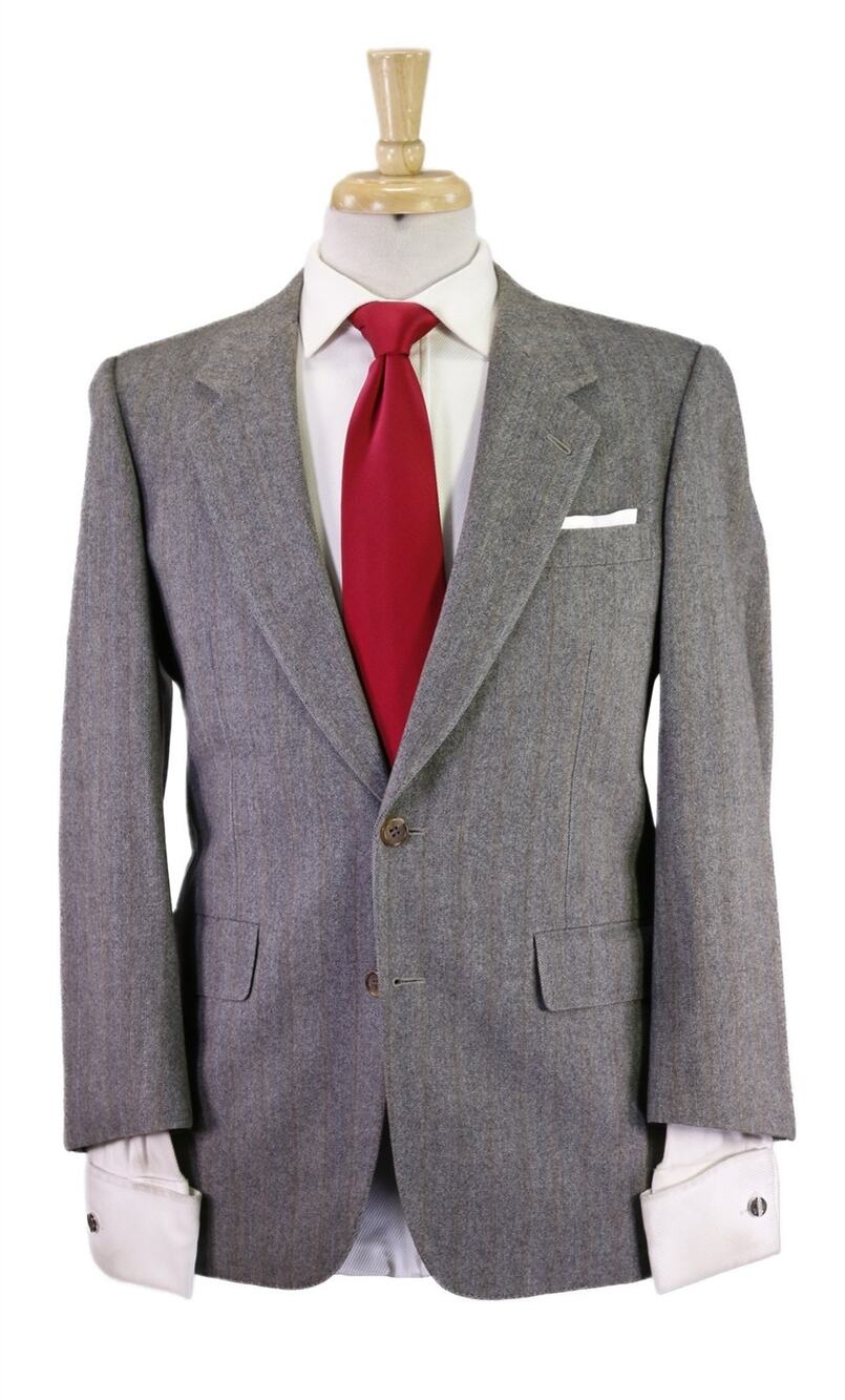 Hickey Freeman Vintage Gray Black Herringbone Tweed 2-Btn Wool Fleece Suit 38S